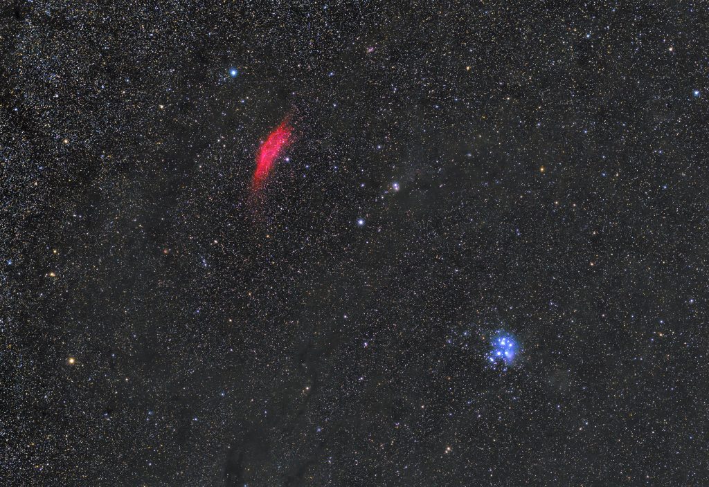 Mgławica Kalifornia NGC 1499, Plejady M45