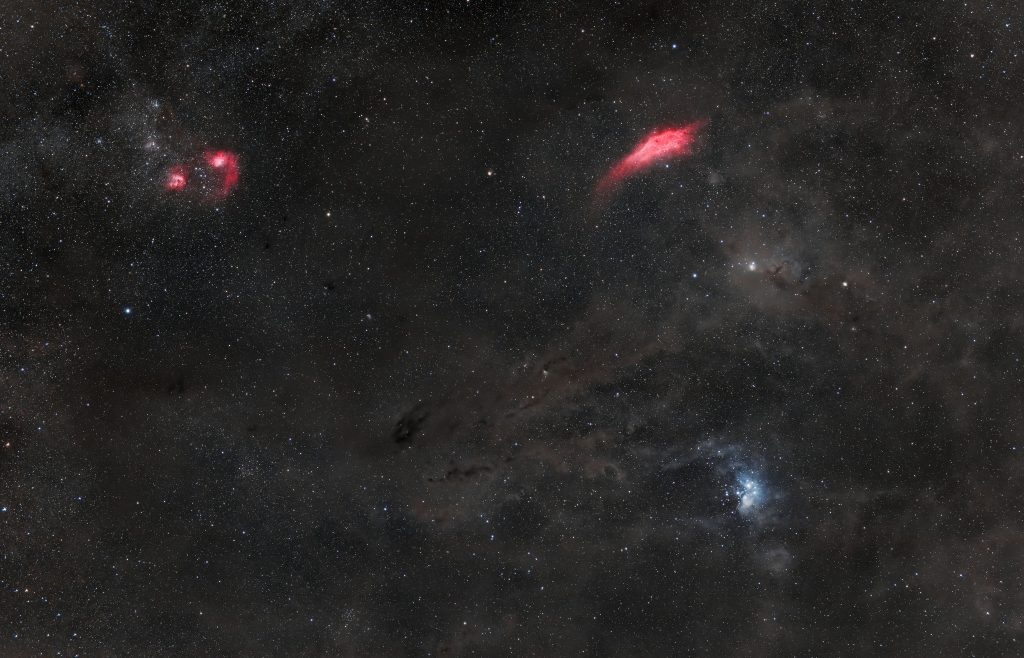 Plejady M45, Mgławicę Kalifornia (NGC 1499), Flaming Star Nebula (IC 405), IC410, Ciemna Mgławica IC 2087